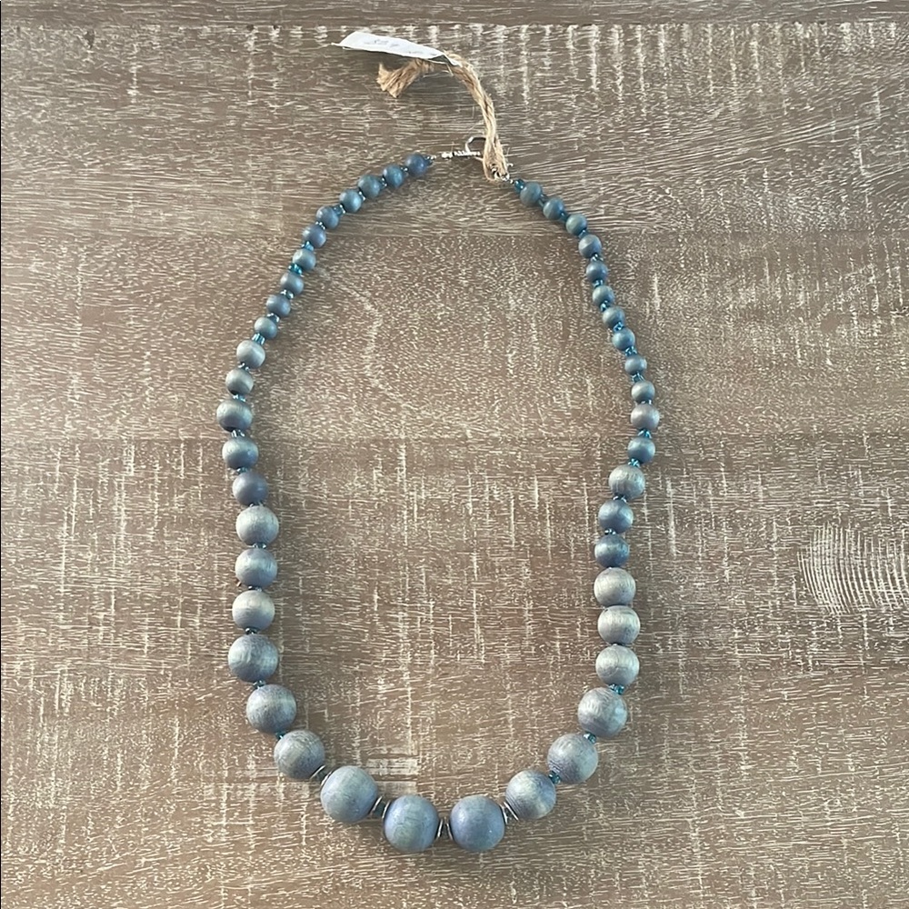 Ombré Blue Beaded Necklace w/ Silver Hook Clasp